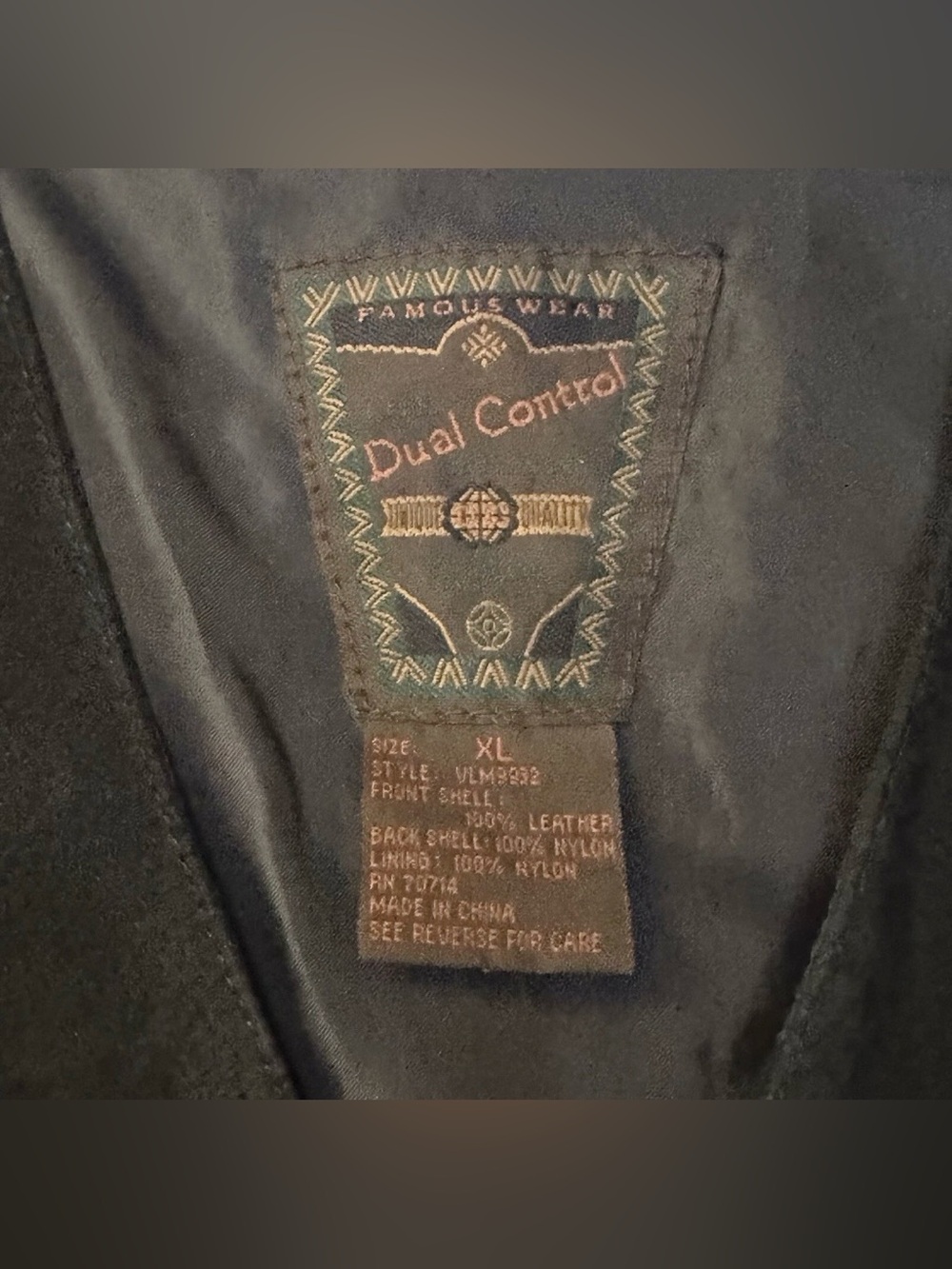 Vintage Dual Control Men’s Size XL Black 100% Leather/Nylon Button-Up Vest - Picture 3 of 7